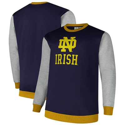 Men's Fanatics  Navy Notre Dame Fighting Irish Contrast Sleeve Large Chest Big & Tall Pullover Sweatshirt