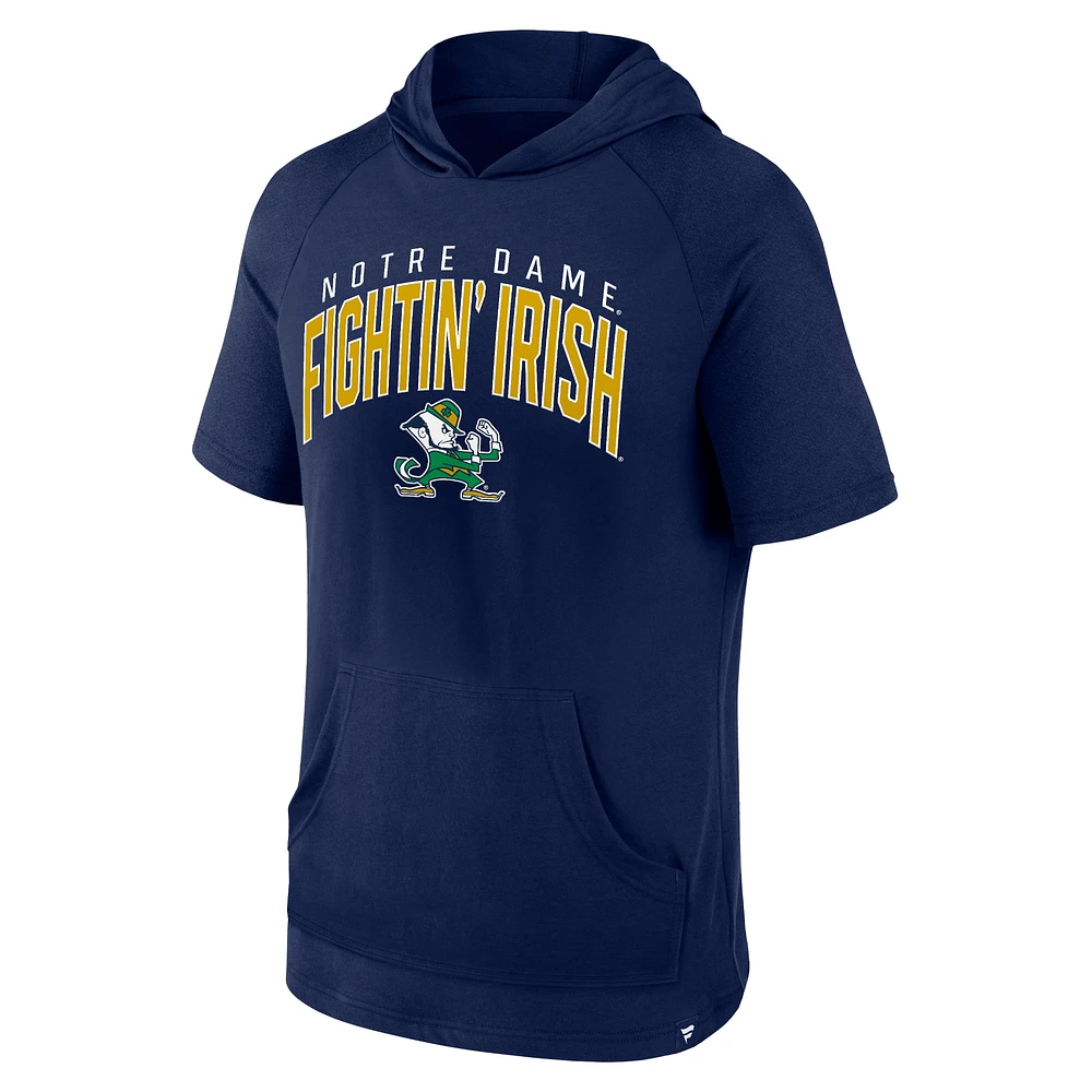 Men's Fanatics Navy Notre Dame Fighting Irish Double Arch Raglan Short Sleeve Hoodie T-Shirt