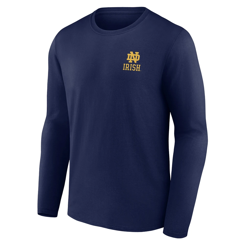 Men's Fanatics Navy Notre Dame Fighting Irish Hometown Play Like A Champion Today Logo 2-Hit Long Sleeve T-Shirt