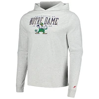 Men's League Collegiate Wear Ash Notre Dame Fighting Irish Team Stack Tumble Long Sleeve Hooded T-Shirt