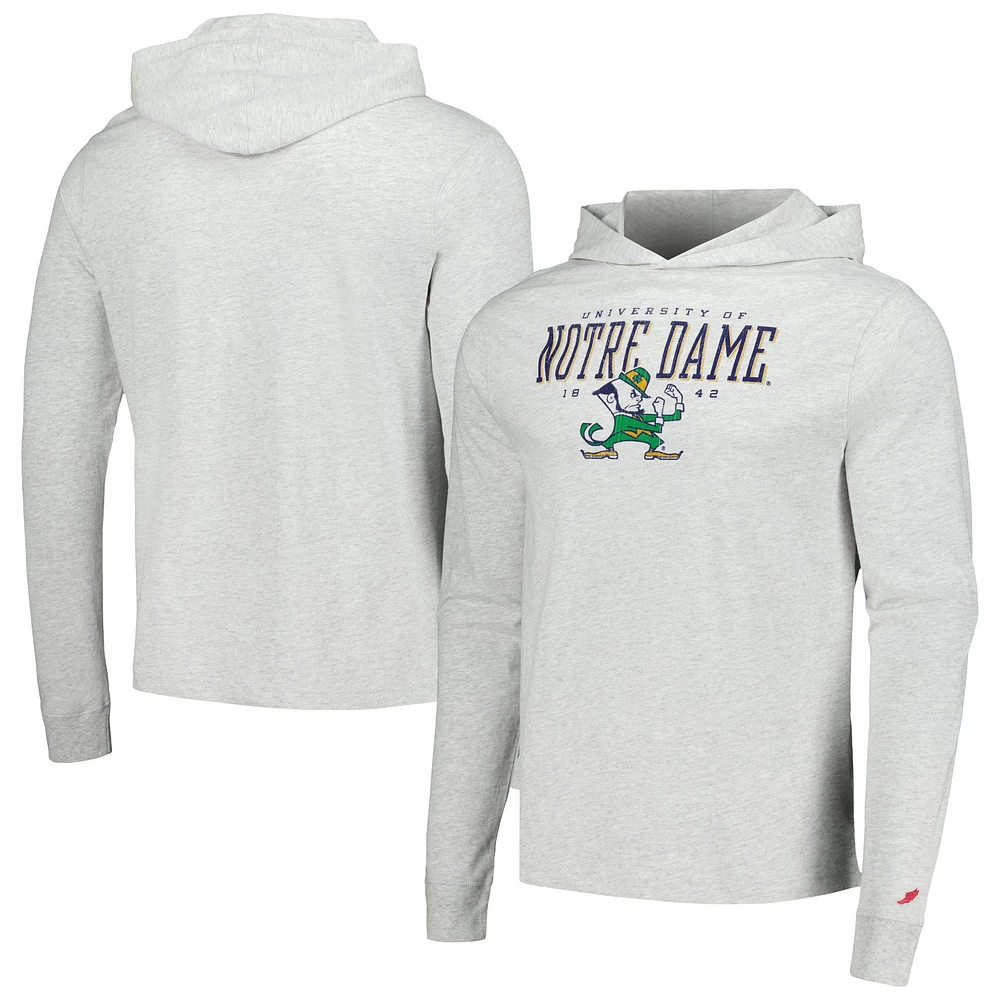 Men's League Collegiate Wear Ash Notre Dame Fighting Irish Team Stack Tumble Long Sleeve Hooded T-Shirt