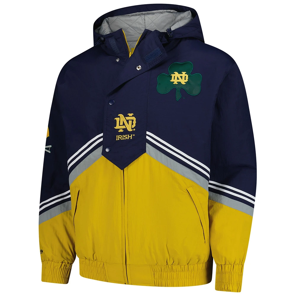 Men's Mitchell & Ness Navy/Gold Notre Dame Fighting Irish Throw It Back Retro Full-Zip Windbreaker Jacket