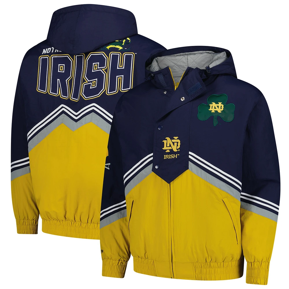 Men's Mitchell & Ness Navy/Gold Notre Dame Fighting Irish Throw It Back Retro Full-Zip Windbreaker Jacket