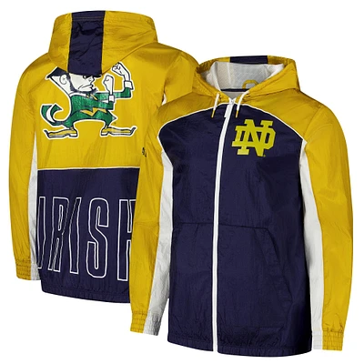 Men's Mitchell & Ness Navy Notre Dame Fighting Irish Big Shot Premium Full-Zip Windbreaker