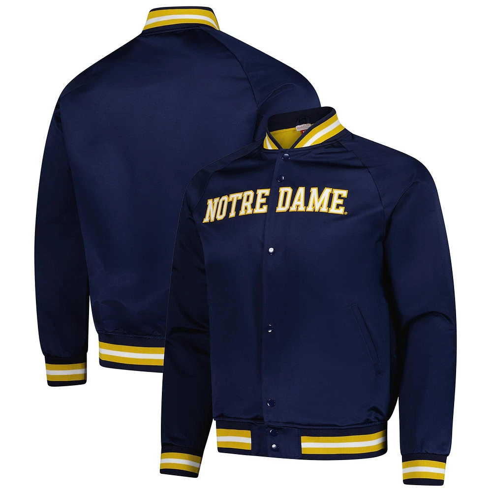 Veste légère en satin bleu marine avec logo Current de Mitchell & Ness pour homme boutons-pression et Notre Dame Fighting Irish