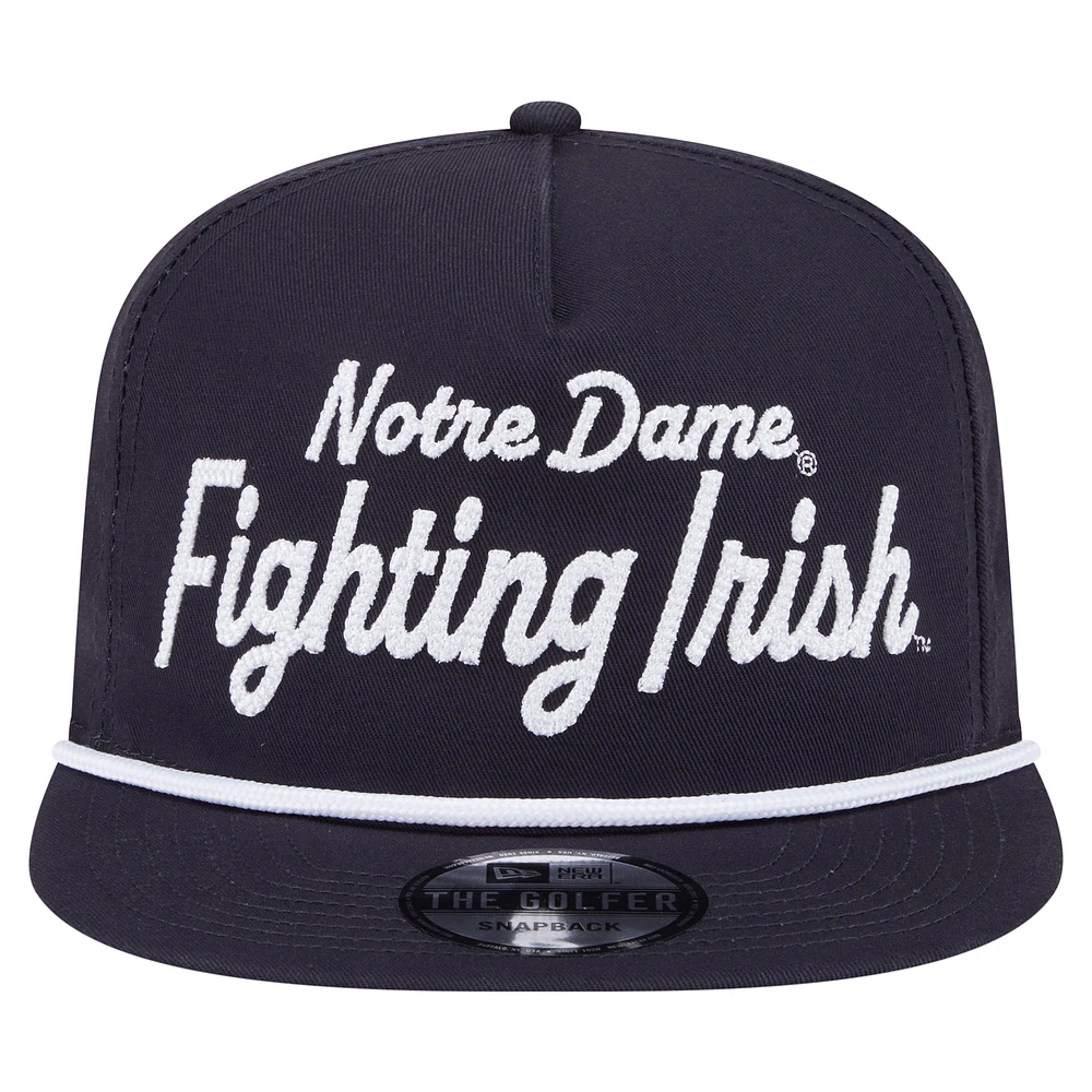 Men's New Era Navy Notre Dame Fighting Irish Adventure Team Text Golfer Snapback Hat