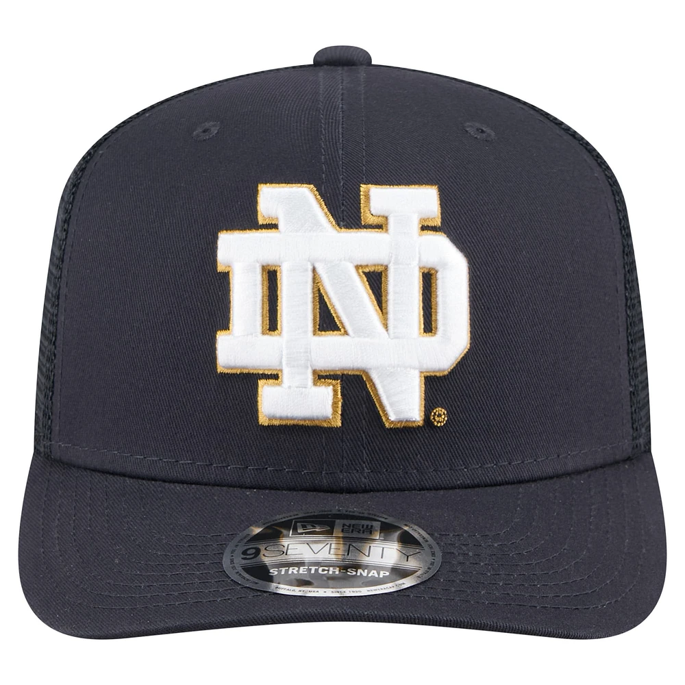 Men's New Era Navy Notre Dame Fighting Irish Primary 9SEVENTY Trucker Stretch-Snap Hat