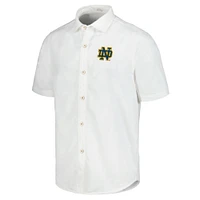 Chemise boutonnée Tommy Bahama blanche Notre Dame Fighting Irish Coconut Point Palm Vista IslandZone Camp pour hommes