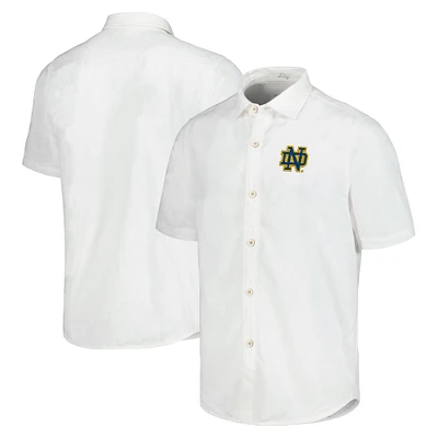 Chemise boutonnée Tommy Bahama blanche Notre Dame Fighting Irish Coconut Point Palm Vista IslandZone Camp pour hommes