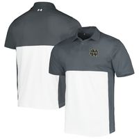 Men's Under Armour Gray/White Notre Dame Fighting Irish Green Blocked Polo Performance