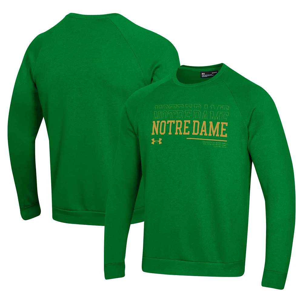 Men's Under Armour Notre Dame Fighting Irish 2024/25 Sideline Wordmark Rival Raglan Pullover Sweatshirt