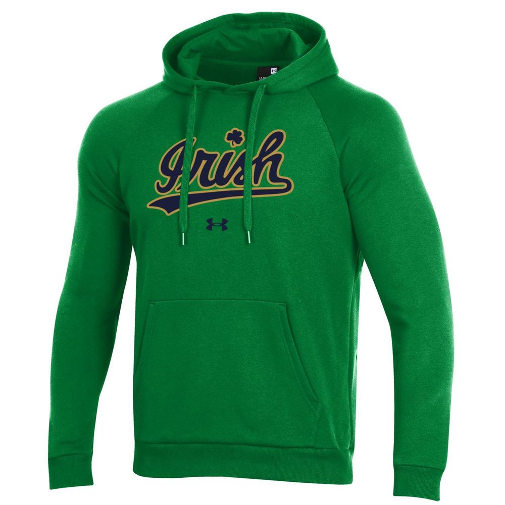 Men's Under Armour Green Notre Dame Fighting Irish Script School Logo All Day Raglan Pullover Hoodie