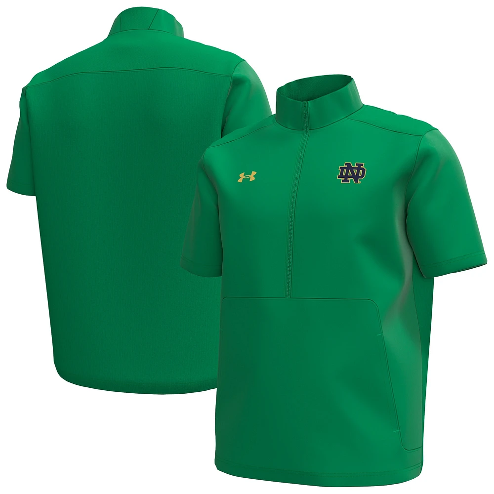 Haut à manches courtes et fermeture éclair quart de tour pour homme Under Armour Kelly Green Notre Dame Fighting Irish Motivate