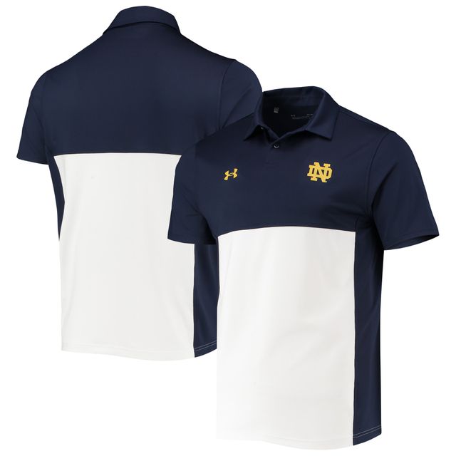 Polo de performance Under Armour pour hommes bleu marine/blanc Notre Dame Fighting Irish 2022 Blocked Coaches