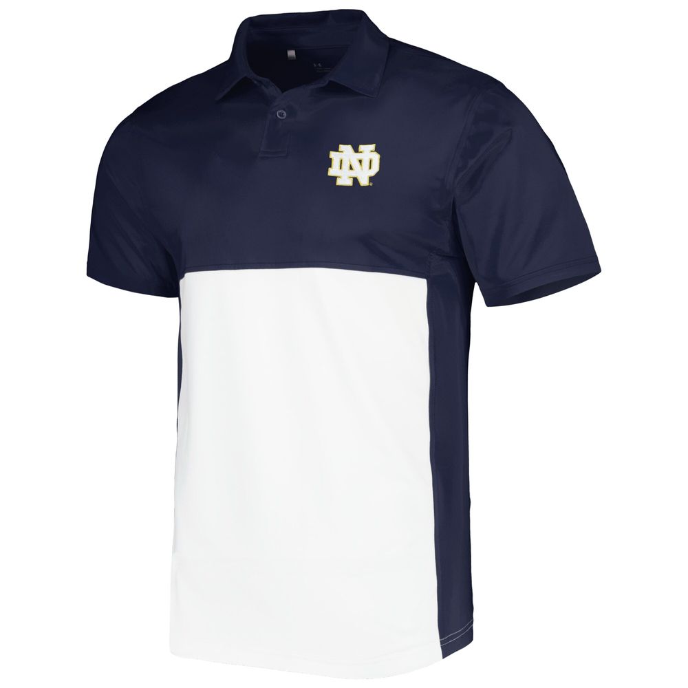 Men's Under Armour Navy/White Notre Dame Fighting Irish Green Blocked Polo Performance