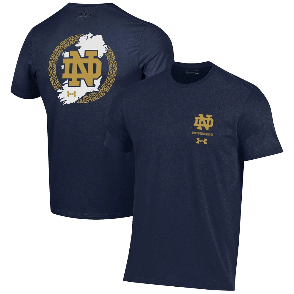 Under Armour Navy Notre Dame Fighting Irish 2023 Aer Lingus College Football Classic Map Performance T-shirt en coton pour homme