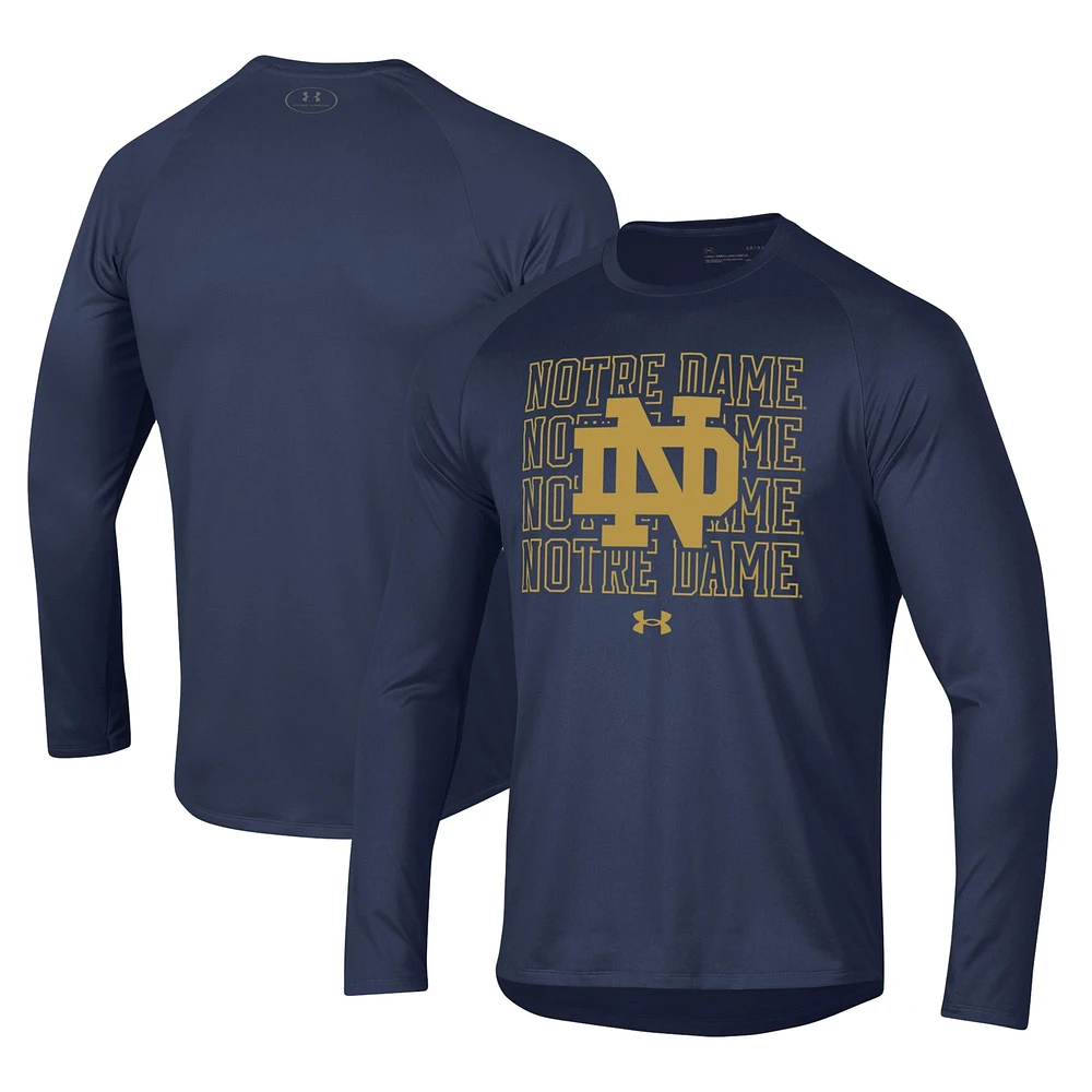 Under Armour Notre Dame Fighting Irish 2023 Sideline Tech Raglan T-shirt à manches longues pour homme Bleu marine