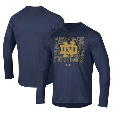 Under Armour Notre Dame Fighting Irish 2023 Sideline Tech Raglan T-shirt à manches longues pour homme Bleu marine