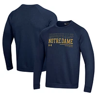 Men's Under Armour Navy Notre Dame Fighting Irish 2024/25 Sideline Wordmark Rival Raglan Pullover Sweatshirt