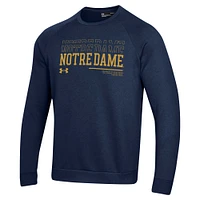 Men's Under Armour Navy Notre Dame Fighting Irish 2024/25 Sideline Wordmark Rival Raglan Pullover Sweatshirt