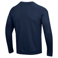 Men's Under Armour Navy Notre Dame Fighting Irish 2024/25 Sideline Wordmark Rival Raglan Pullover Sweatshirt