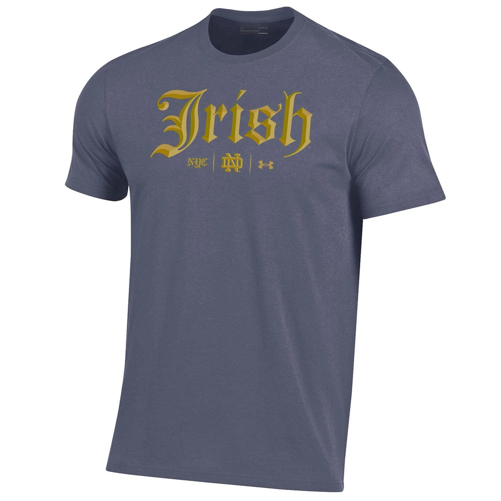 T-shirt de performance Under Armour Navy Notre Dame Fighting Irish 2024 Shamrock Series pour hommes