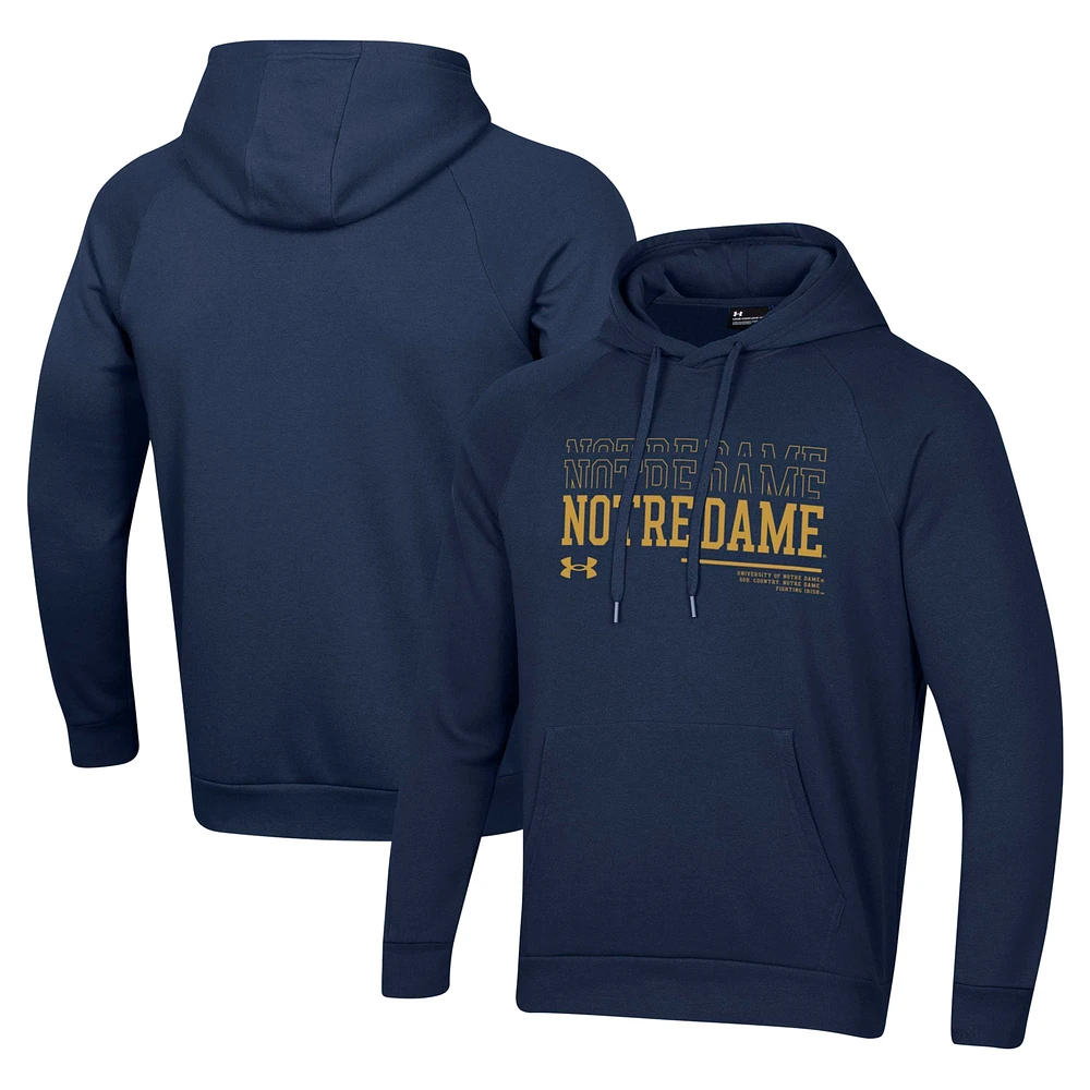 Men's Under Armour Navy Notre Dame Fighting Irish 2024 Sideline Wordmark Rival Pullover Hoodie