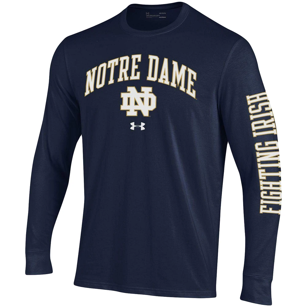 Men's Under Armour Navy Notre Dame Fighting Irish Arched Two-Hit Performance Long Sleeve T-Shirt