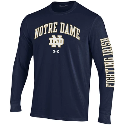 Men's Under Armour Navy Notre Dame Fighting Irish Arched Two-Hit Performance Long Sleeve T-Shirt