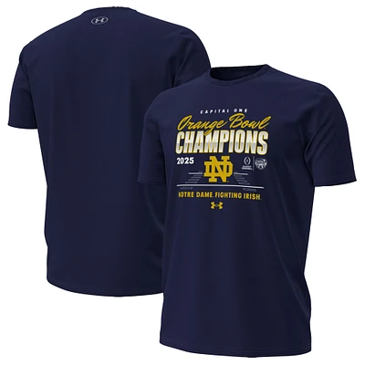 T-shirt Under Armour bleu marine pour homme, éliminatoires de football universitaire 2025 Orange Bowl Champions Notre Dame Fighting Irish