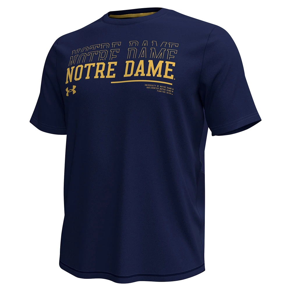 T-shirt Under Armour bleu marine pour homme avec logo Notre Dame Fighting Irish Sideline Knockout