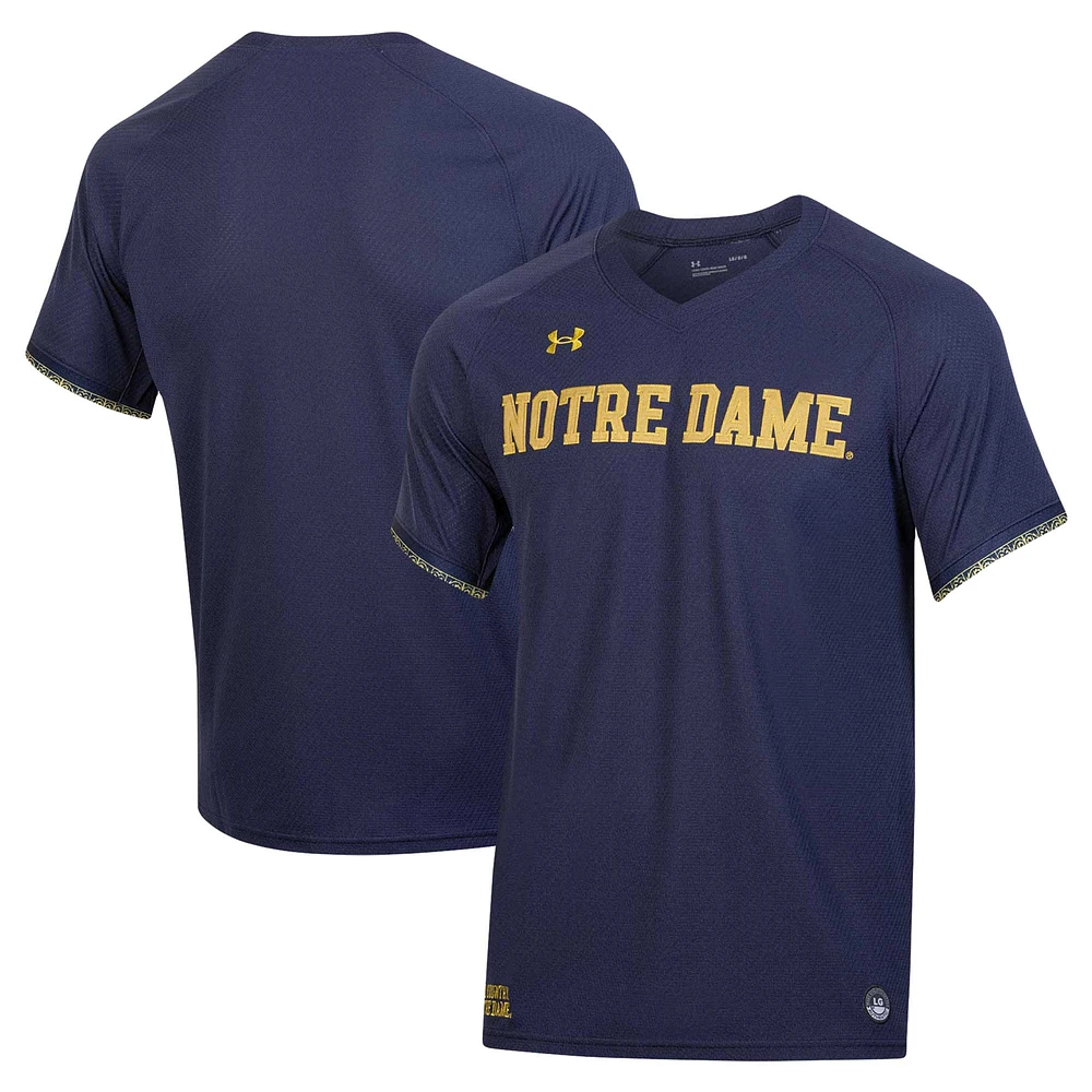 Under Armour - Maillot bleu marine Notre Dame Fighting Irish Softball à col en V pour hommes