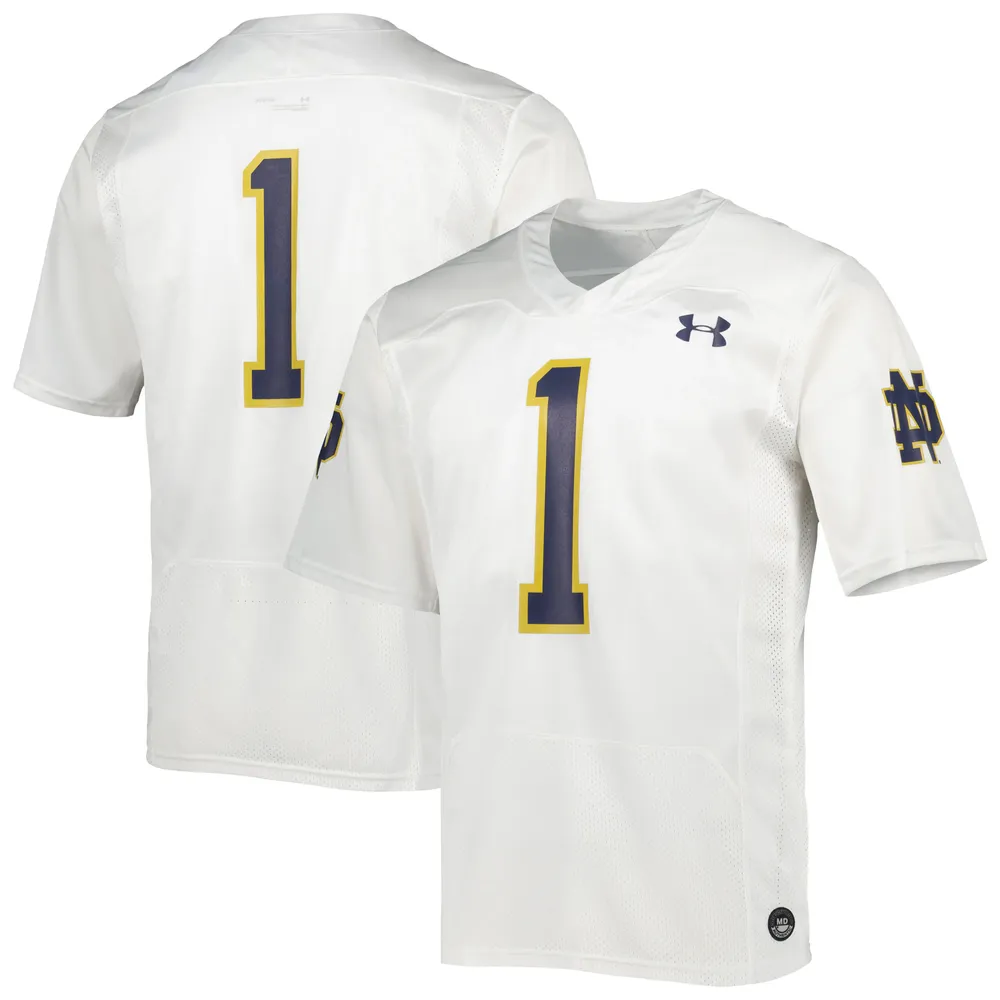 Men's Under Armour #1 White Notre Dame Fighting Irish Team Wordmark Replica  Football Jersey