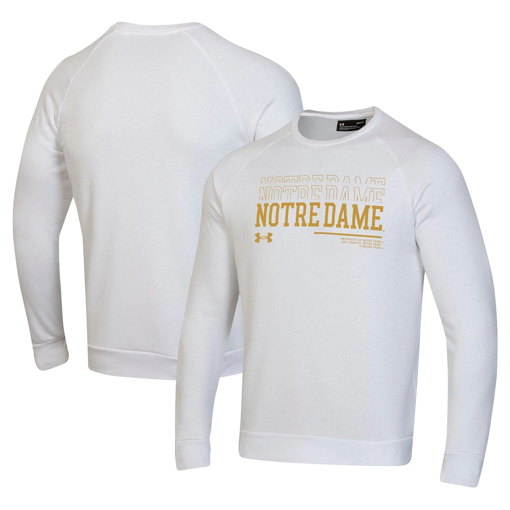 Sweat-shirt blanc Under Armour Notre Dame Fighting Irish 2024/25 Sideline Wordmark Rival Raglan pour hommes