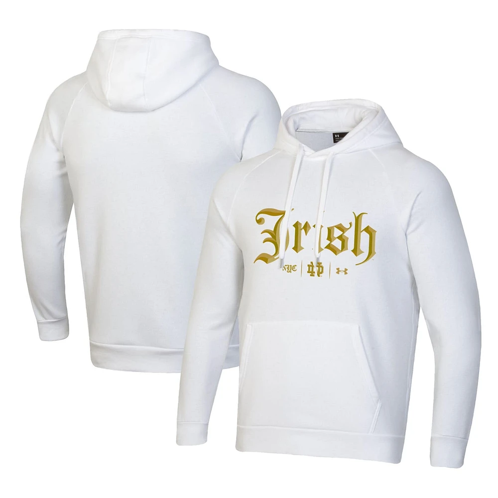 Men's Under Armour White Notre Dame Fighting Irish 2024 Shamrock Series Rival Fleece Pullover Hoodie