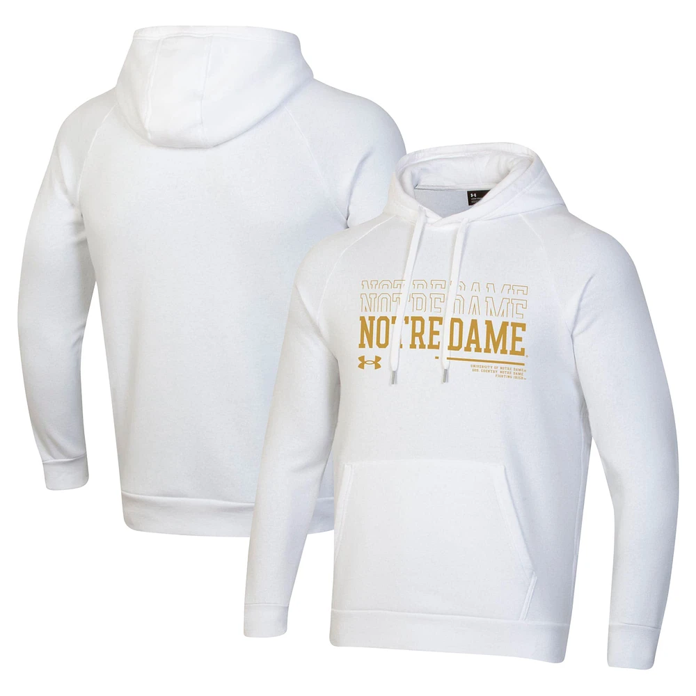 Sweat à capuche blanc Under Armour Notre Dame Fighting Irish 2024 Sideline Wordmark Rival pour hommes