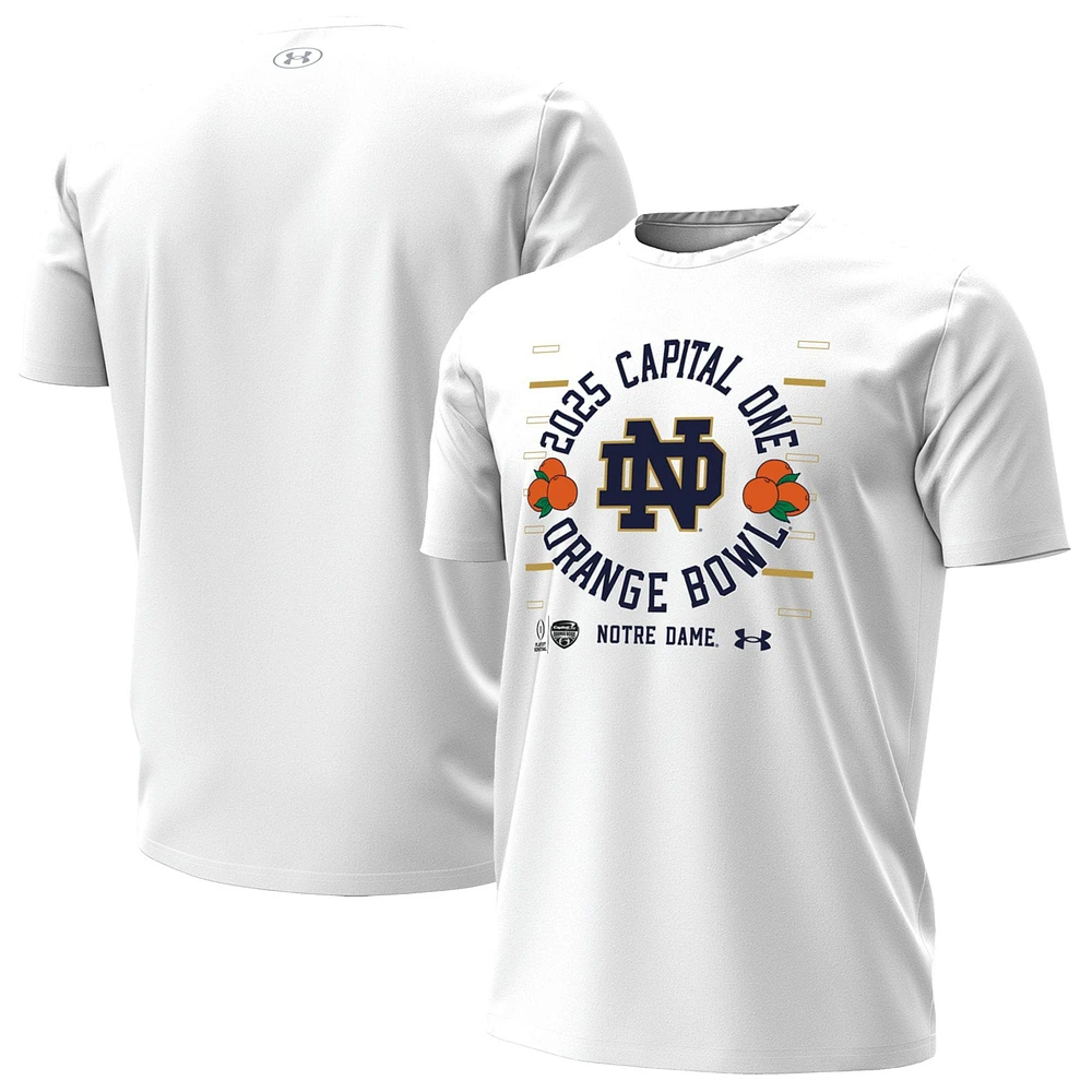 T-shirt blanc Under Armour pour homme - Notre Dame Fighting Irish College Football Playoff 2025 Orange Bowl