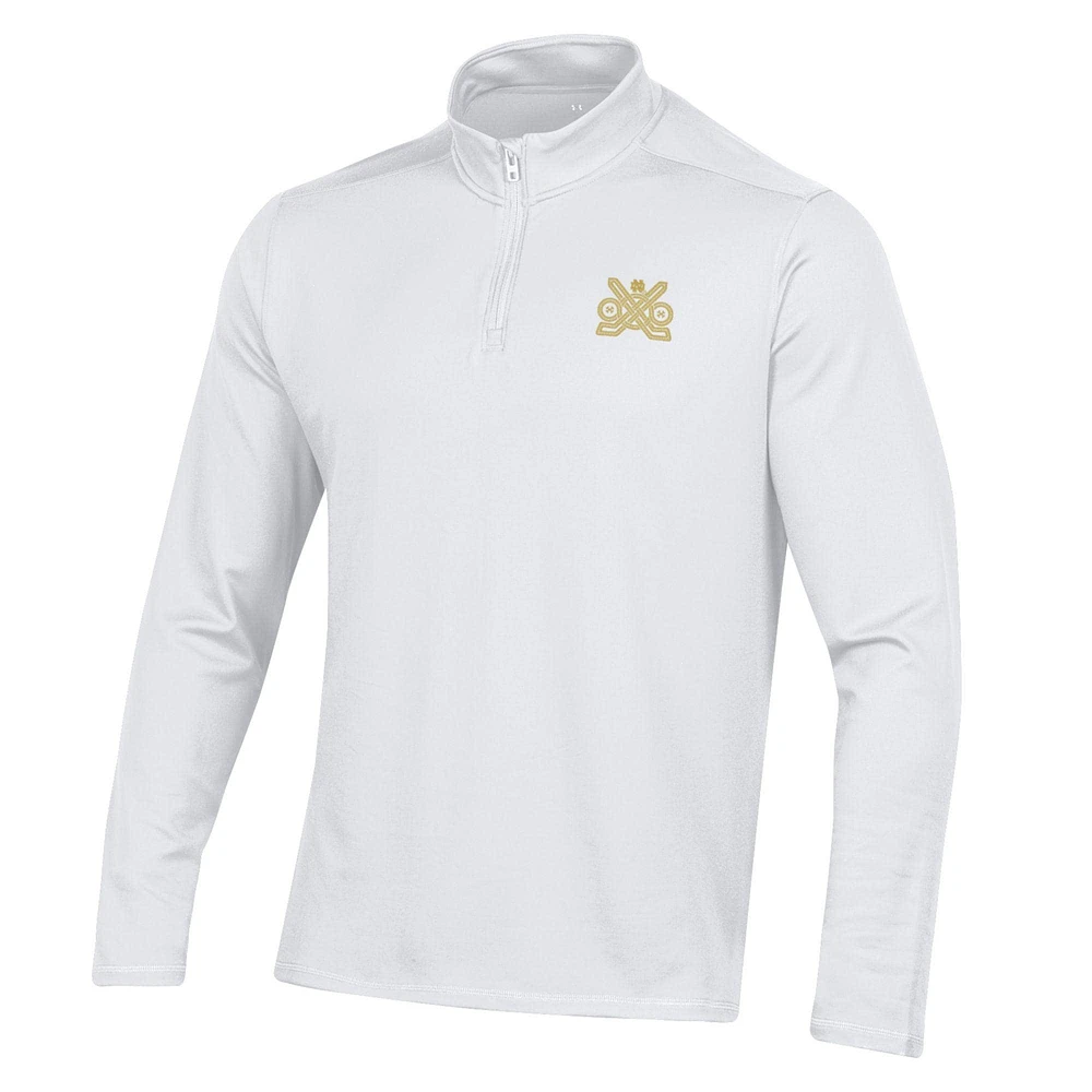 Haut à enfiler glissière quart de tour blanc Under Armour Notre Dame Fighting Irish Ireland Motion pour homme