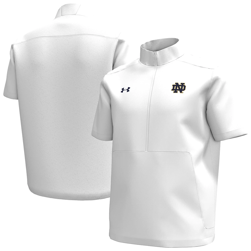 Haut à manches courtes et fermeture éclair quart de tour pour homme Under Armour Notre Dame Fighting Irish Motivate blanc