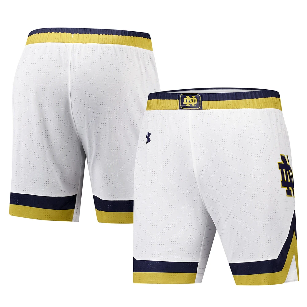 Short de basket-ball blanc réplique Notre Dame Fighting Irish pour homme Under Armour