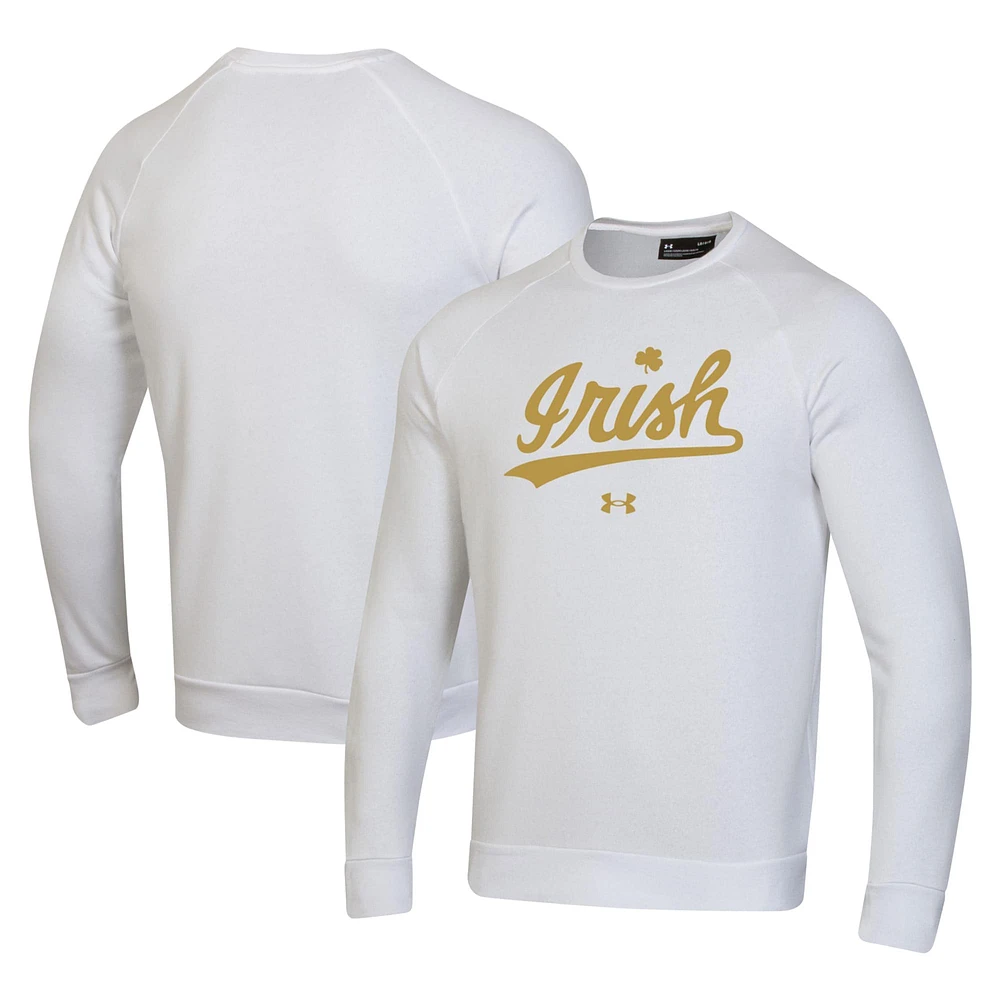 Sweat-shirt blanc Under Armour Notre Dame Fighting Irish Rival Gold Rush Raglan pour hommes