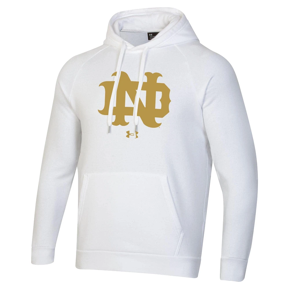 Men's Under Armour White Notre Dame Fighting Irish Throwback Interlocking ND Gold Rush Rival Raglan Pullover Hoodie