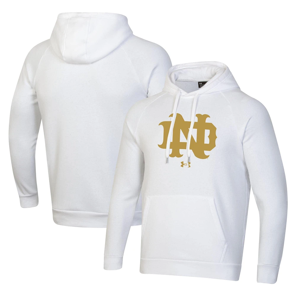 Men's Under Armour White Notre Dame Fighting Irish Throwback Interlocking ND Gold Rush Rival Raglan Pullover Hoodie