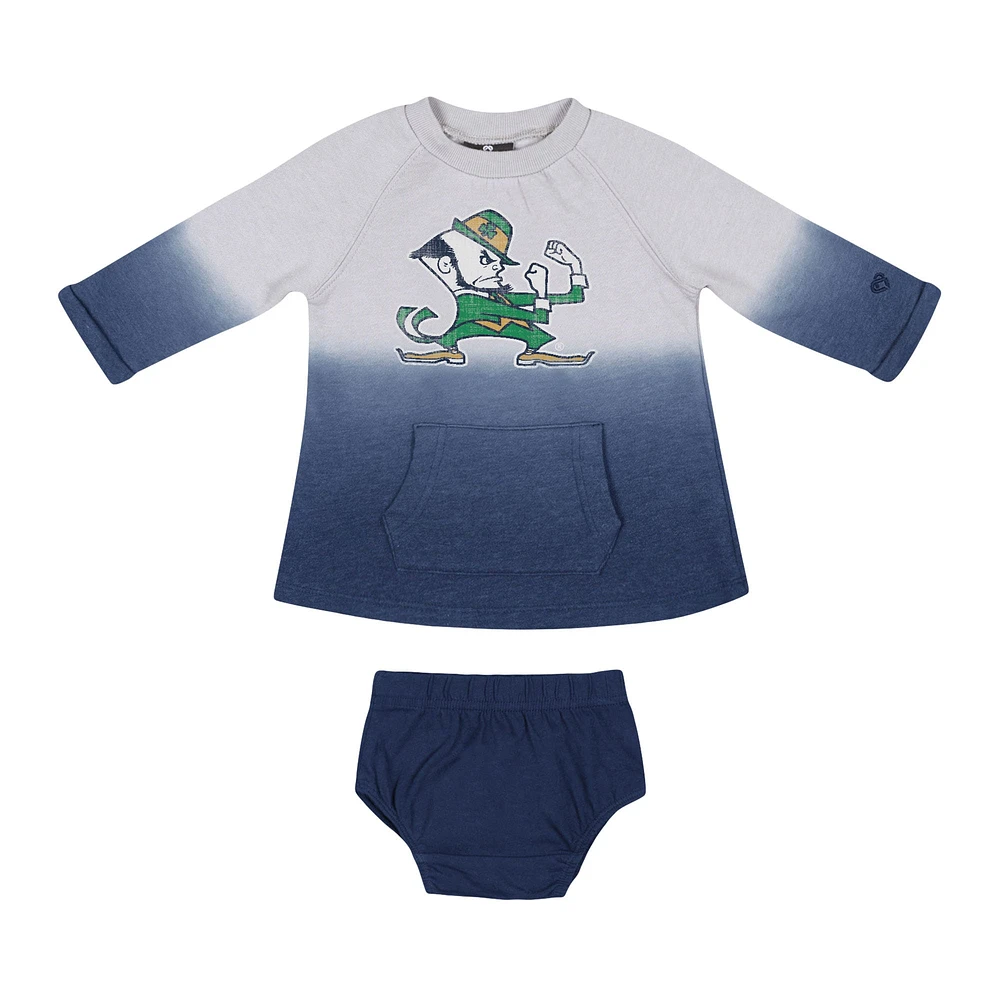 Newborn & Infant Colosseum Gray/Navy Notre Dame Fighting Irish Hand Ombre Dress Bloomers Set