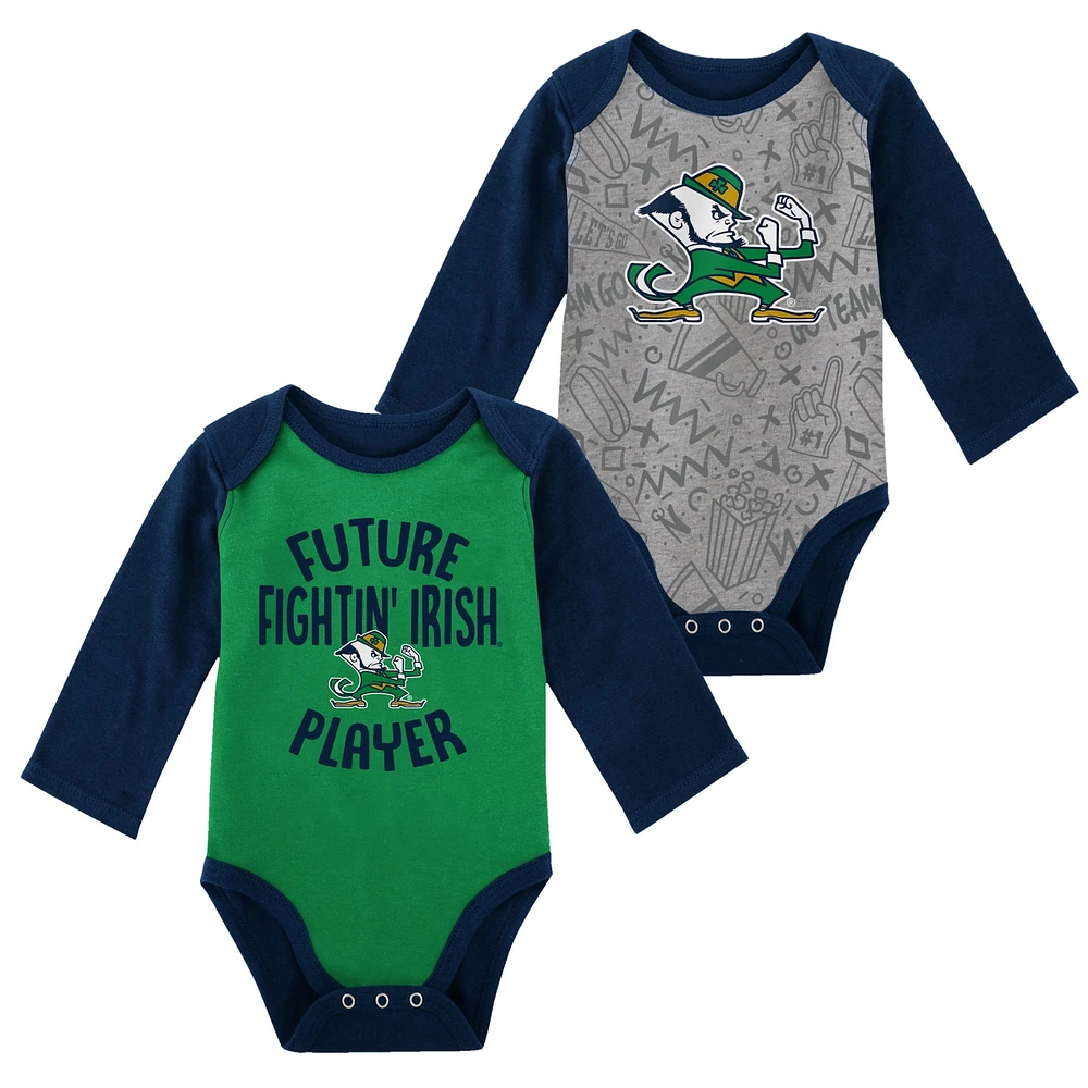 Lot de 2 bodys à manches longues Notre Dame Fighting Irish pour nouveau-né et nourrisson vert/gris