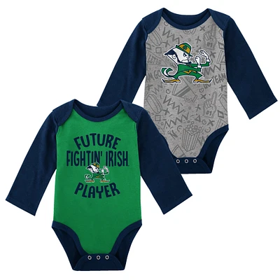 Lot de 2 bodys à manches longues Notre Dame Fighting Irish pour nouveau-né et nourrisson vert/gris