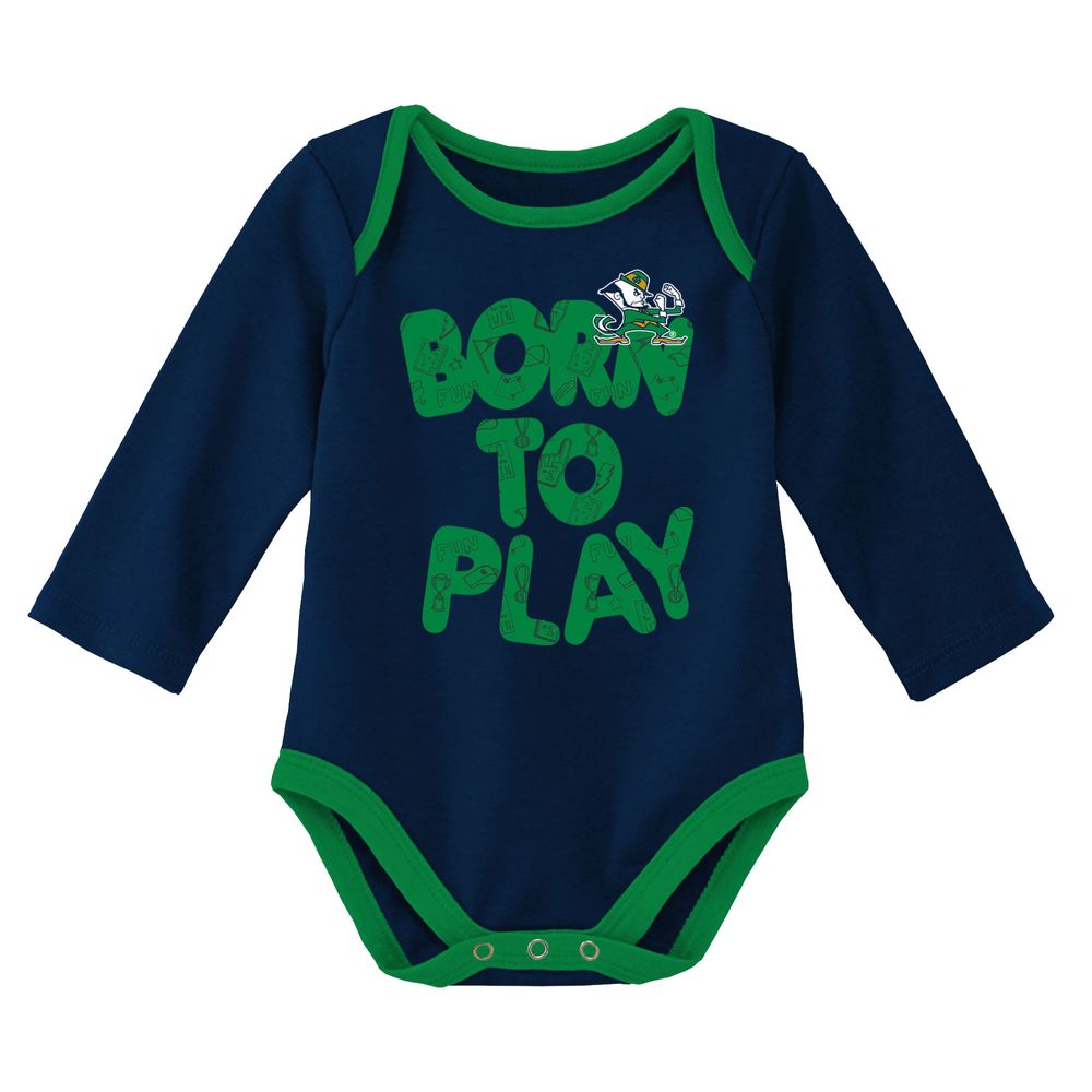 Newborn & Infant Navy/Heather Gray Notre Dame Fighting Irish Born To Win Two-Pack Long Sleeve Bodysuit Set