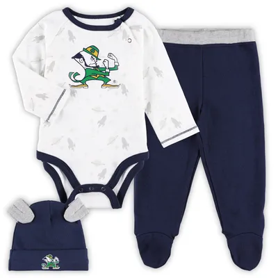 Notre Dame Fighting Irish Newborn & Infant Dream Team Raglan Long Sleeve Bodysuit, Hat Pants Set - Navy/White