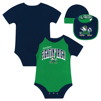 Ensemble body, bavoir et bonnet Dynamic Duo pour nouveau-né nourrisson, bleu marine, Notre Dame Fighting Irish