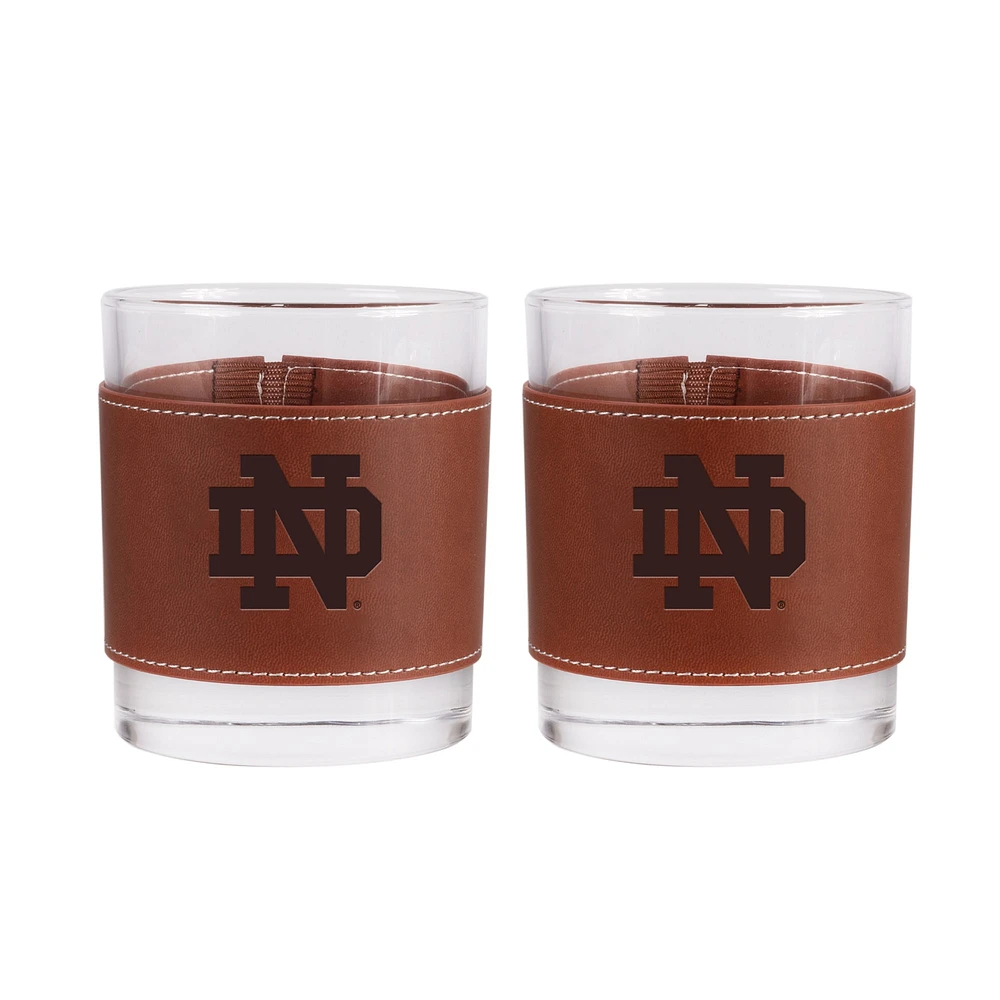 Lot de 2 verres à whisky Notre Dame Fighting Irish de 12 oz avec emballage en cuir